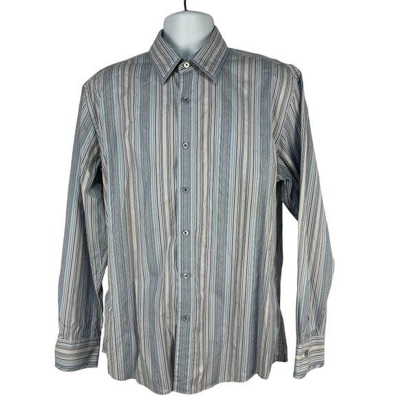 Zagiri Mens Button Up Striped Long Sleeve Dress Shirt Blue Purple Size Large - Picture 1 of 9